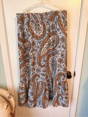 LOFT White Midi Skirt with Orange & Brown Paisley